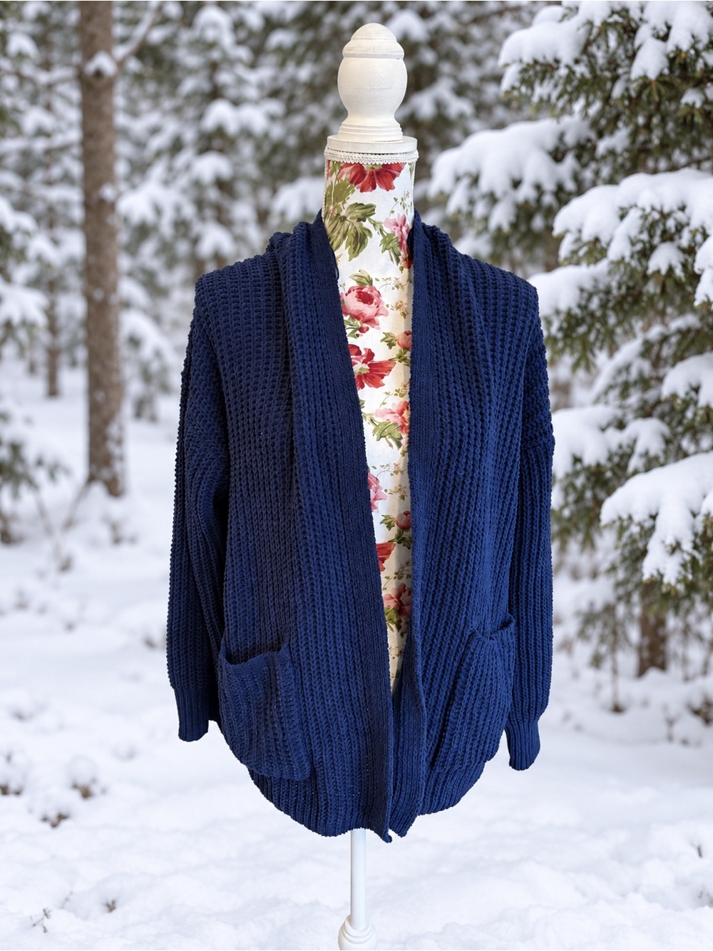 NWT American Eagle Navy Open-Knit Cardigan with Pockets Size XL
